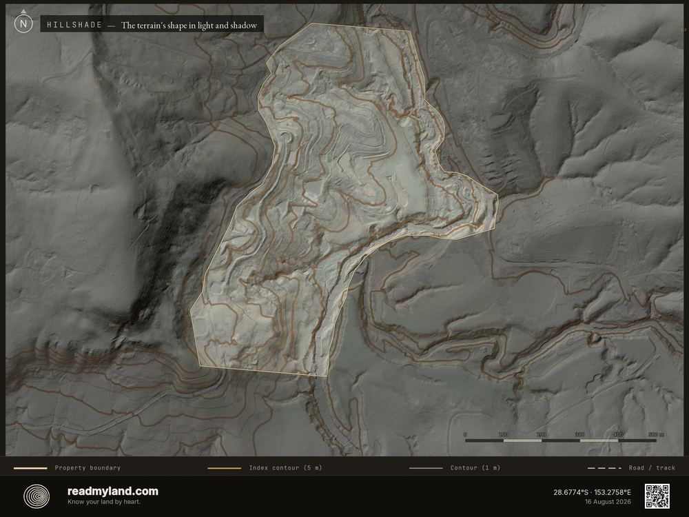 Hillshade relief render, from 1m elevation data