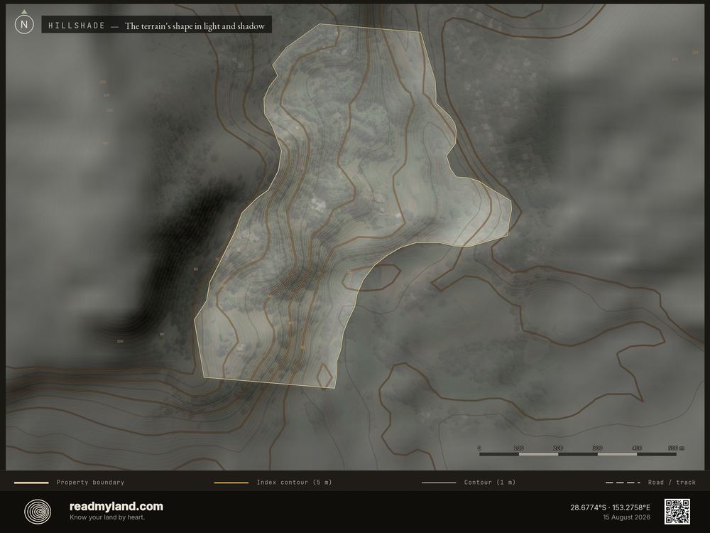 Hillshade relief render, from 30m elevation data