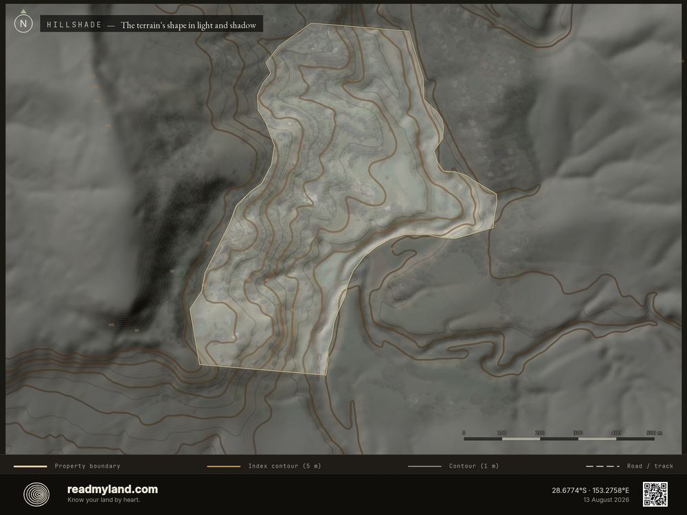 Hillshade relief render, from 5m elevation data