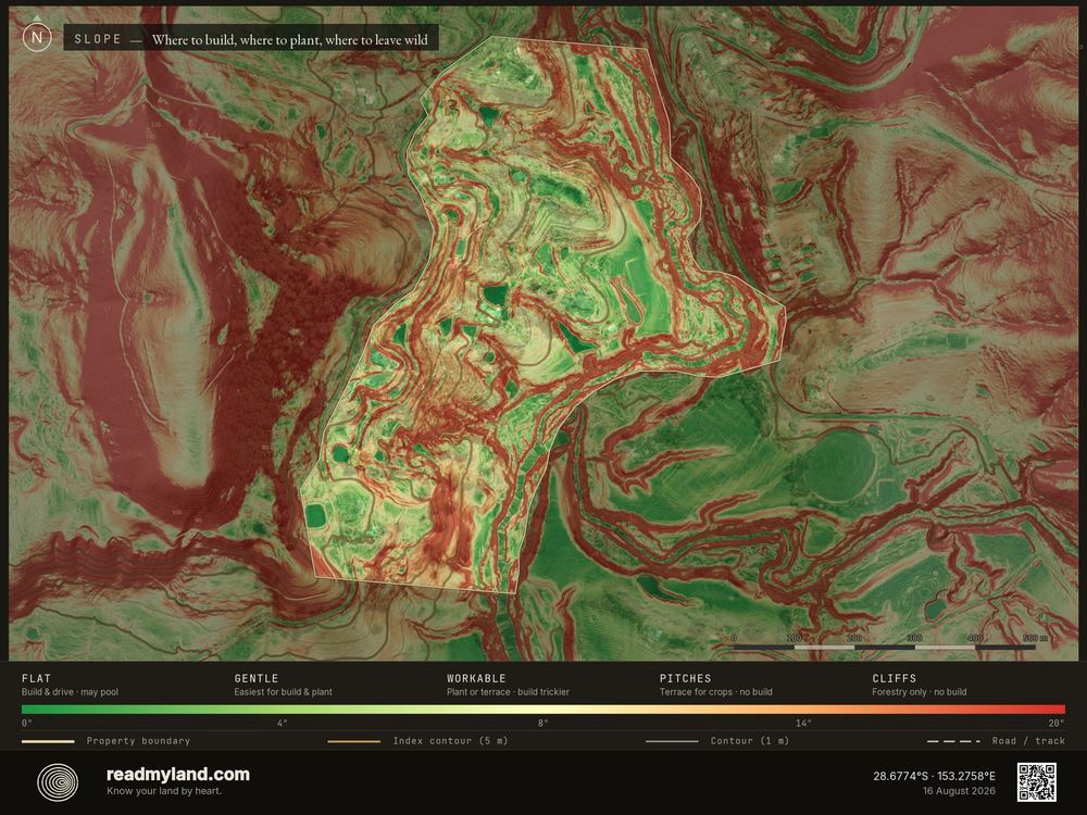 Slope map of the parcel, from 1m elevation data
