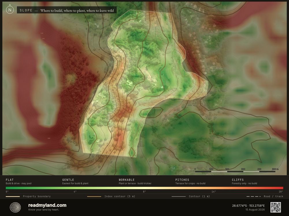 Slope map of the parcel, from 30m elevation data