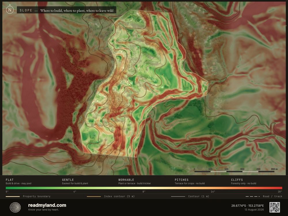Slope map of the parcel, from 5m elevation data