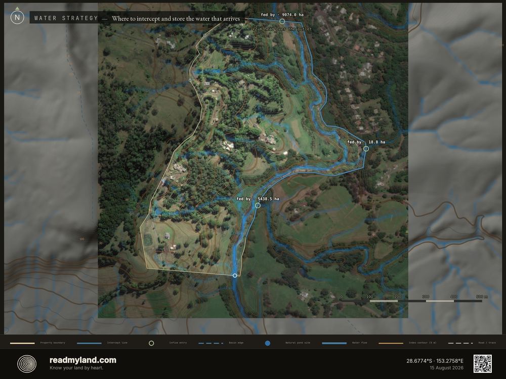 Where upslope water crosses the boundary, from 5m elevation data