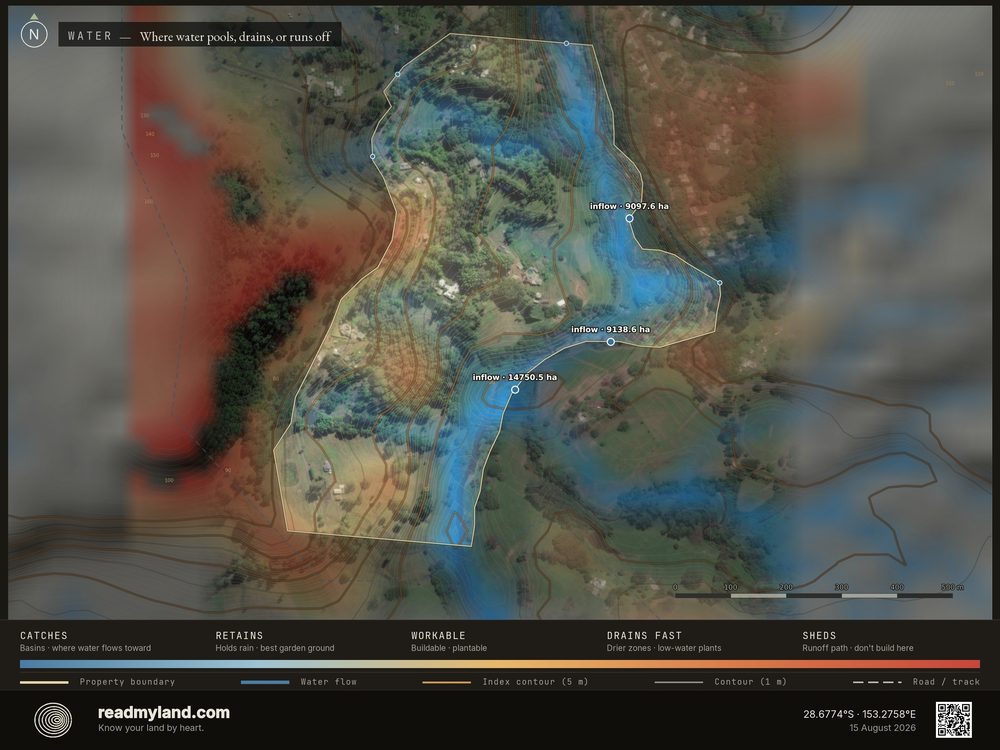 Wetness map of the parcel, from 30m elevation data