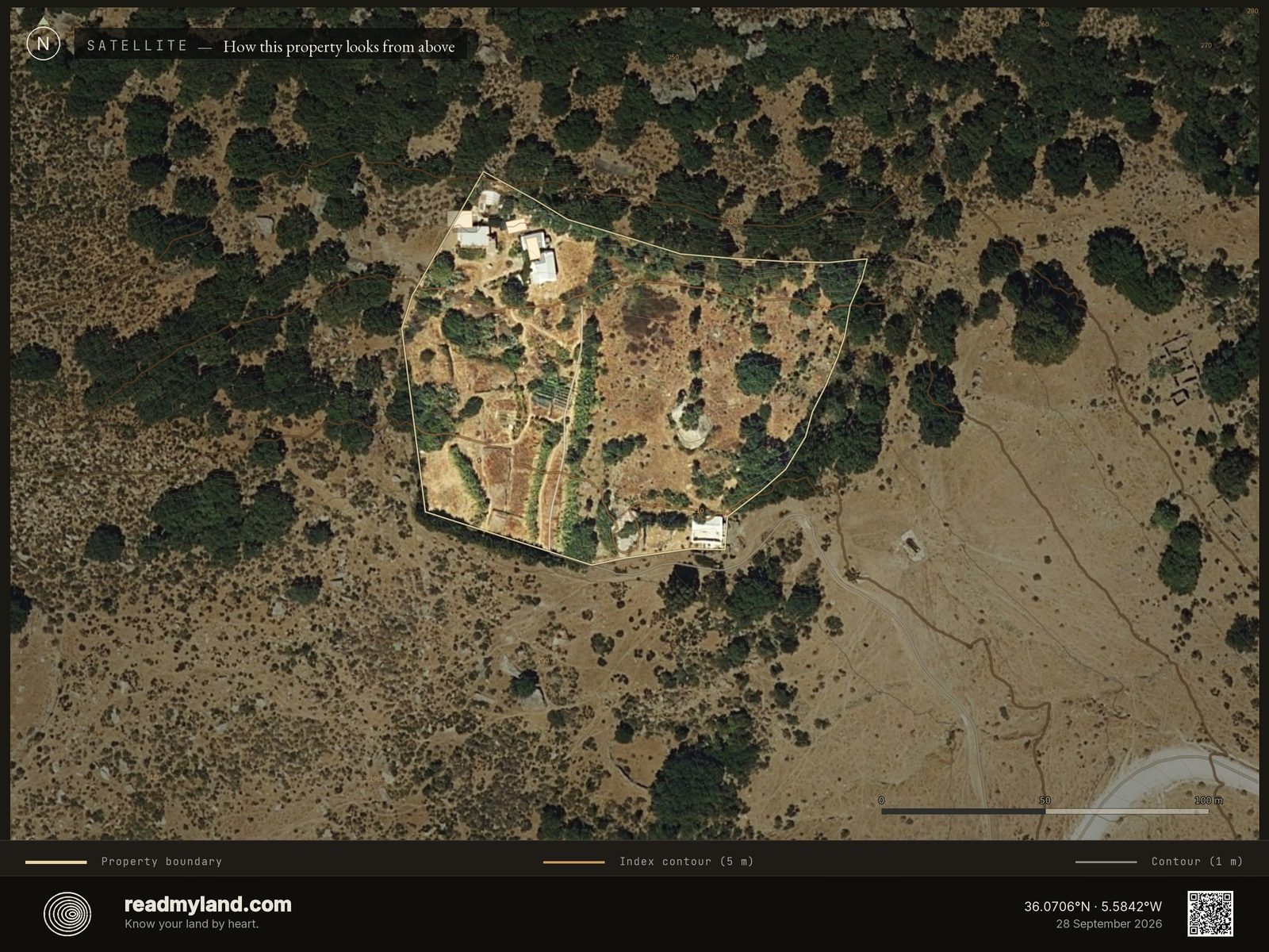 Satellite view of a 1.2 ha homestead near the Strait of Gibraltar, Cádiz