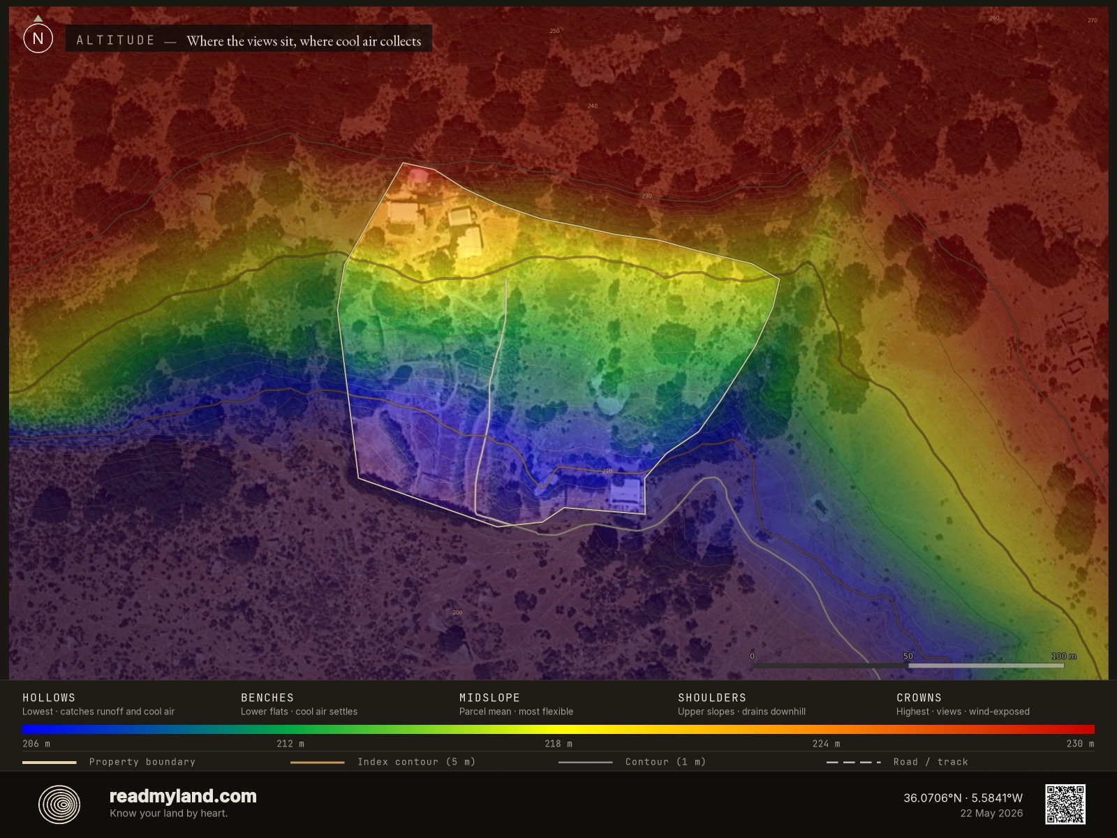 Elevation gradient map of the Cádiz homestead