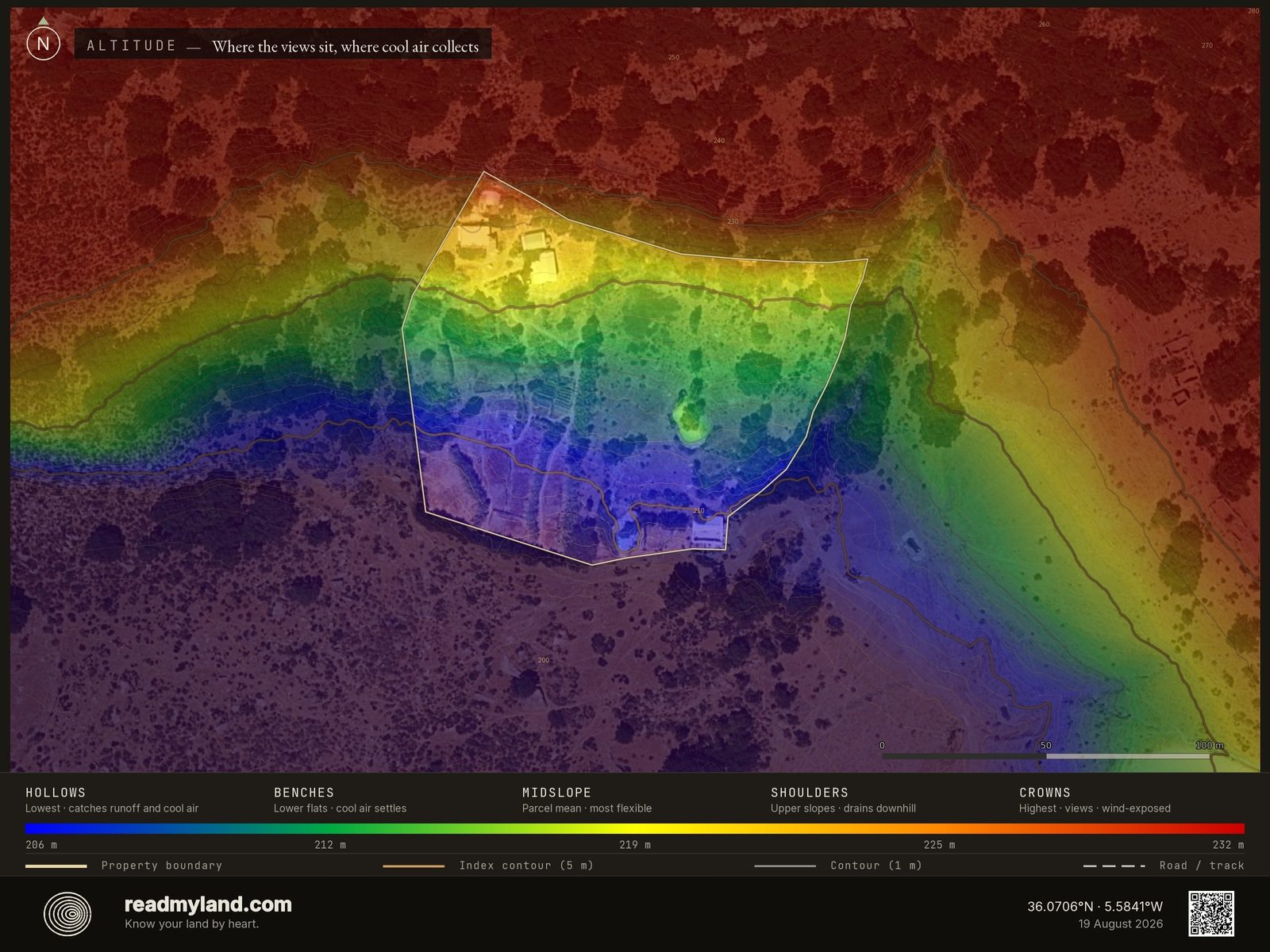 Elevation gradient map of the Cádiz homestead