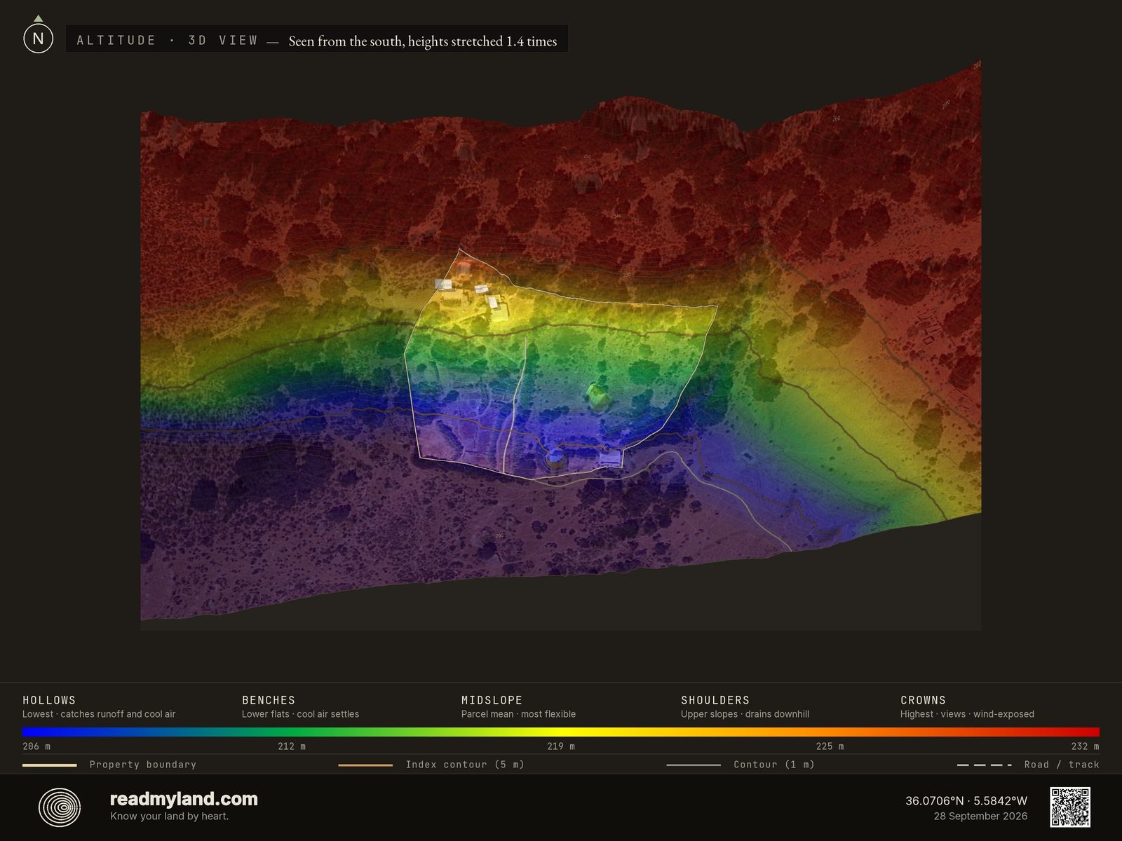 Elevation gradient map of the Cádiz homestead in 3D