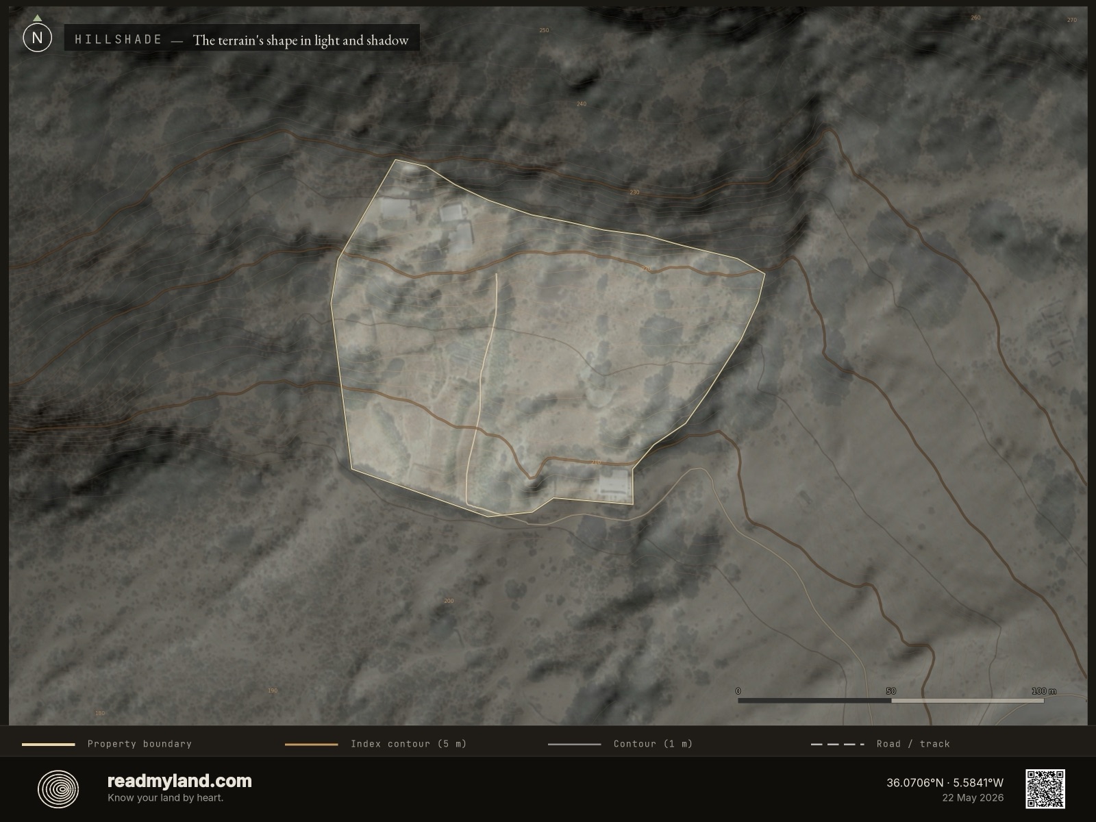 Hillshade relief map of the Cádiz homestead
