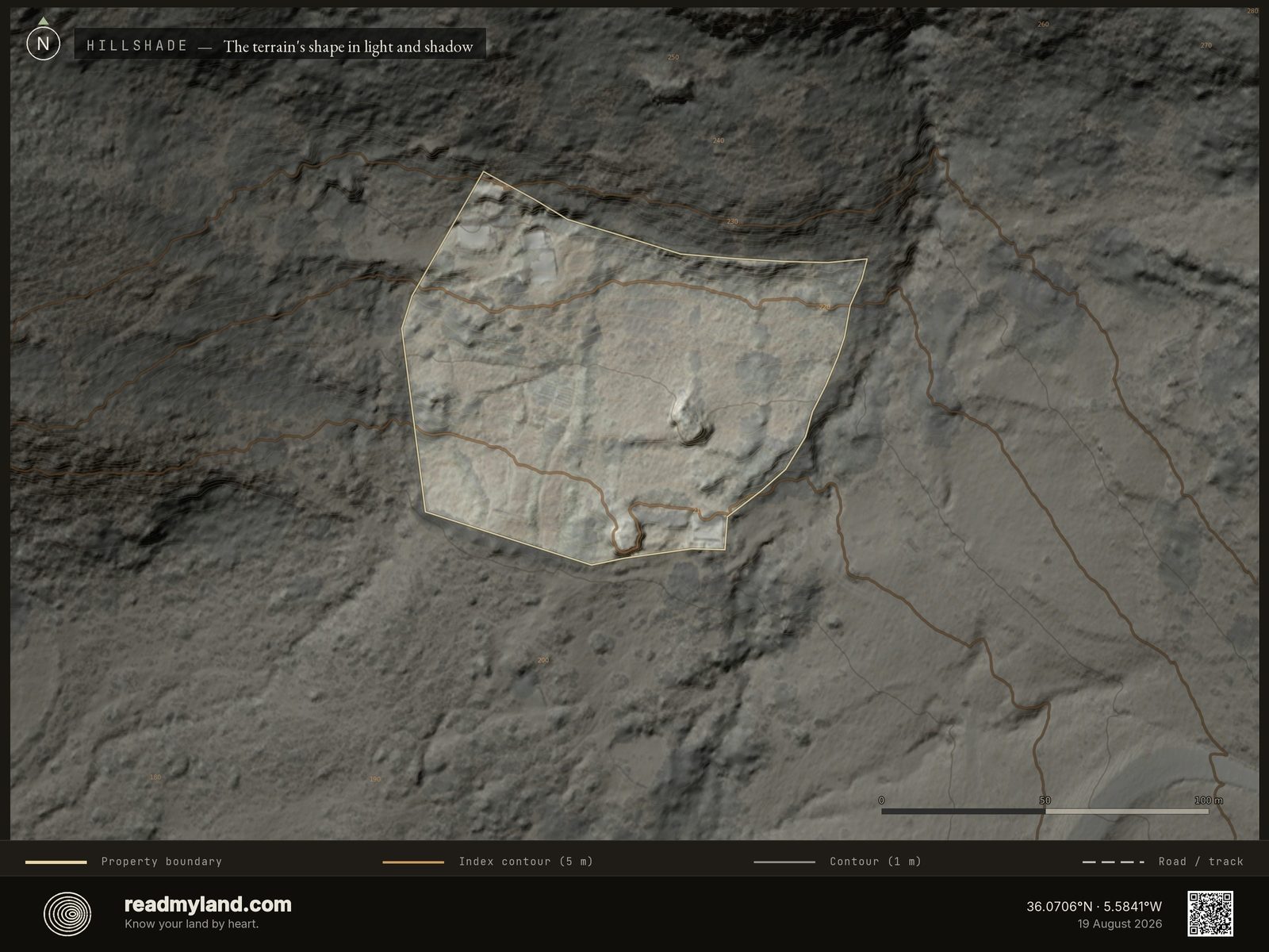 Hillshade relief map of the Cádiz homestead