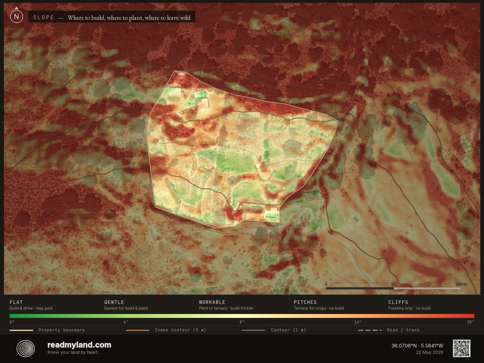 Slope-steepness map of the Cádiz homestead