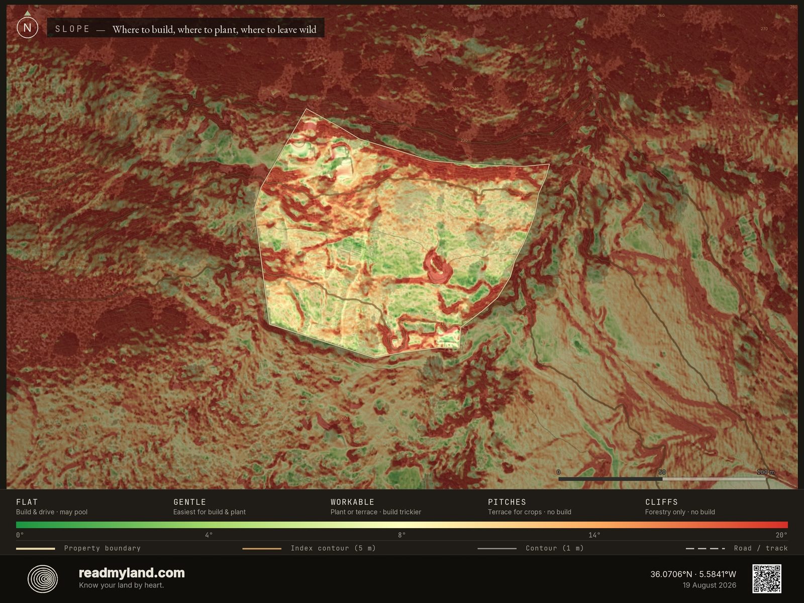 Slope-steepness map of the Cádiz homestead