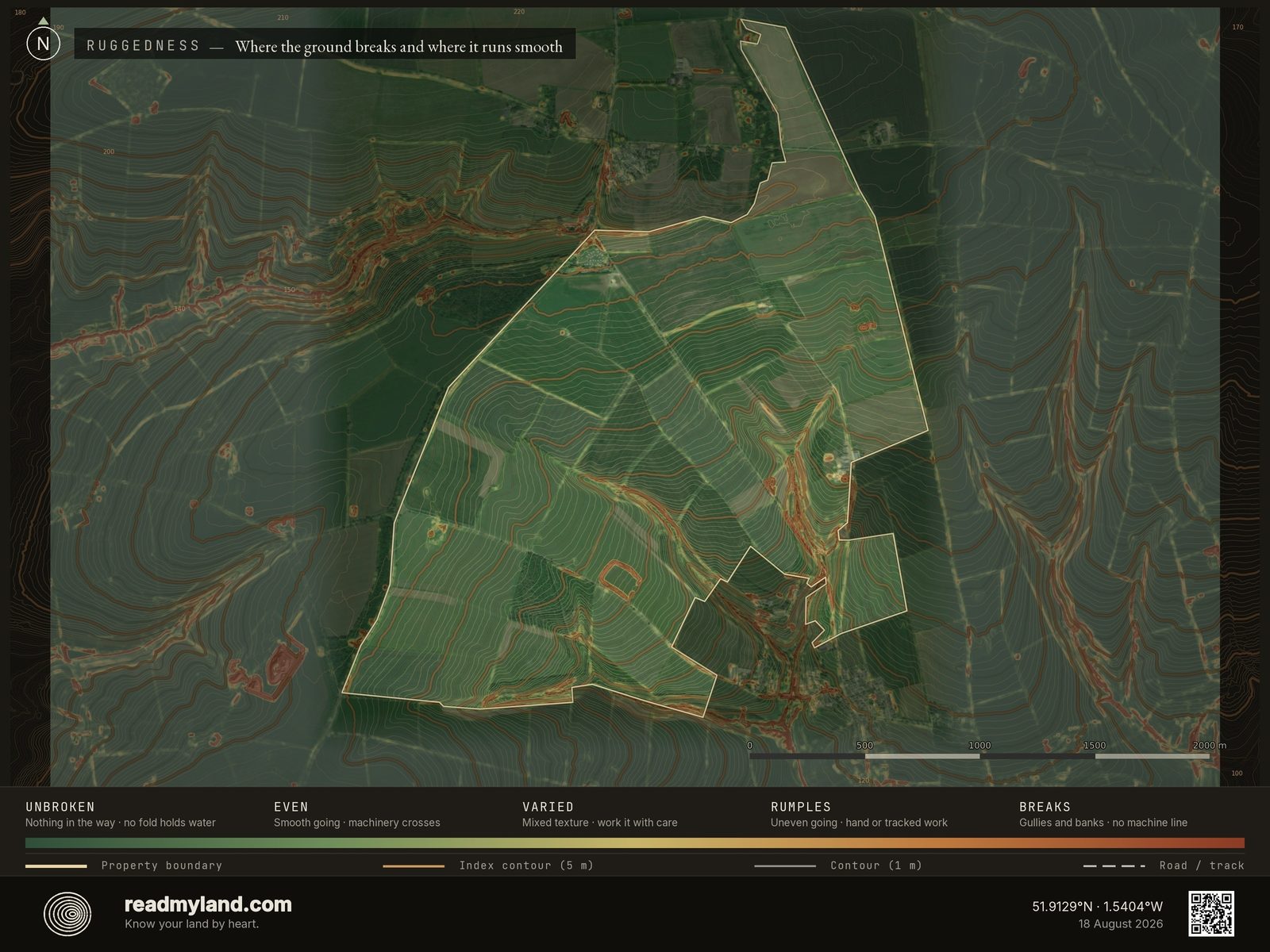 Ruggedness plate: where the ground surface breaks on this parcel
