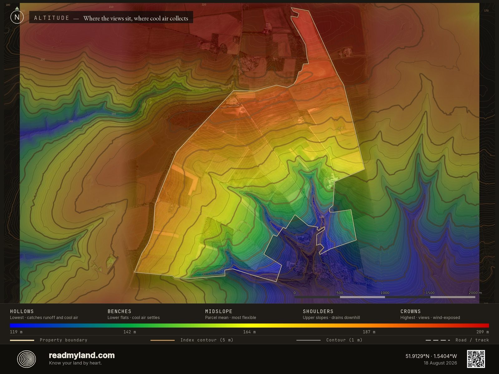 Elevation gradient map of Diddly Squat Farm
