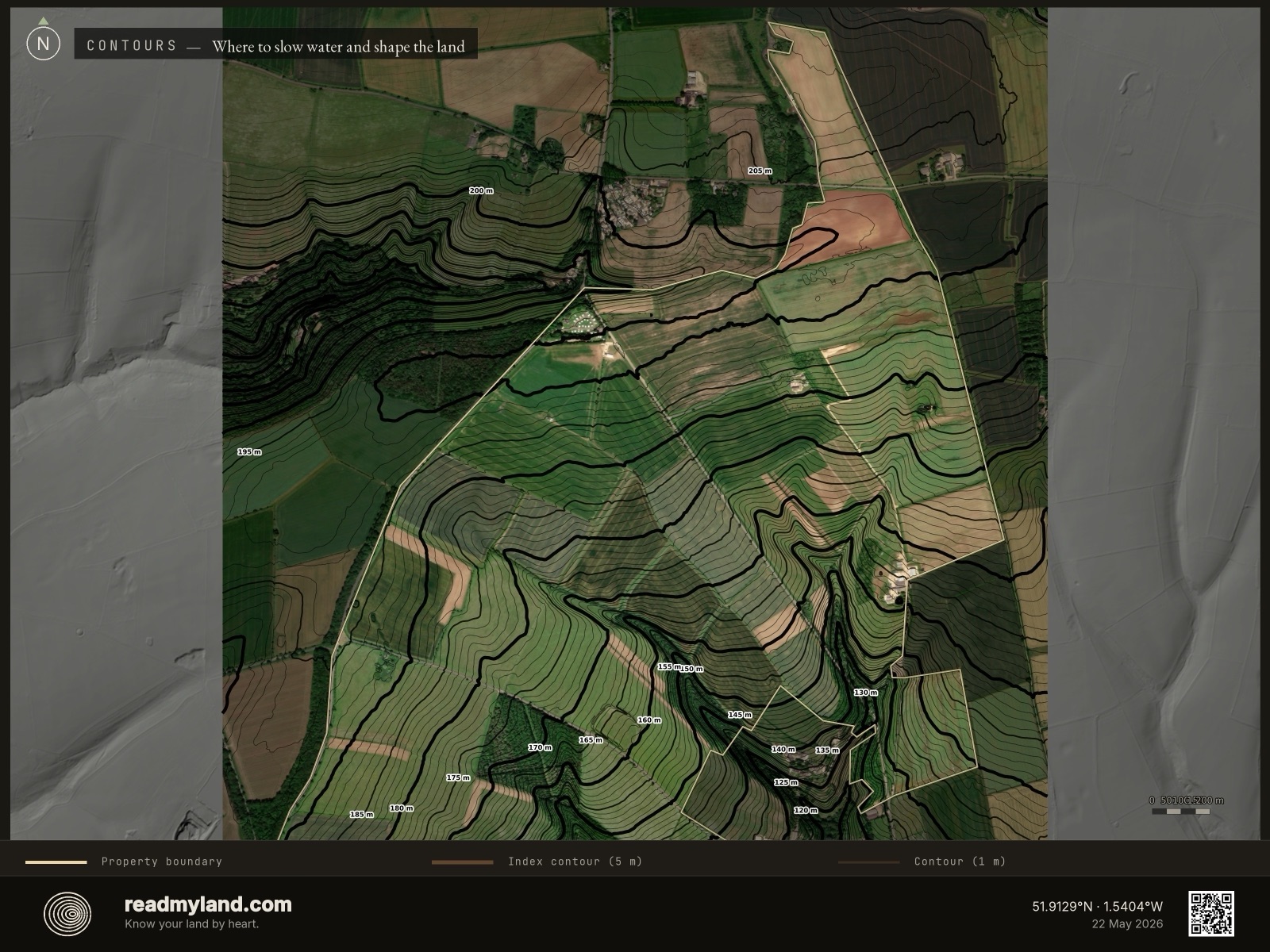 Clean topographic contour map of Diddly Squat Farm