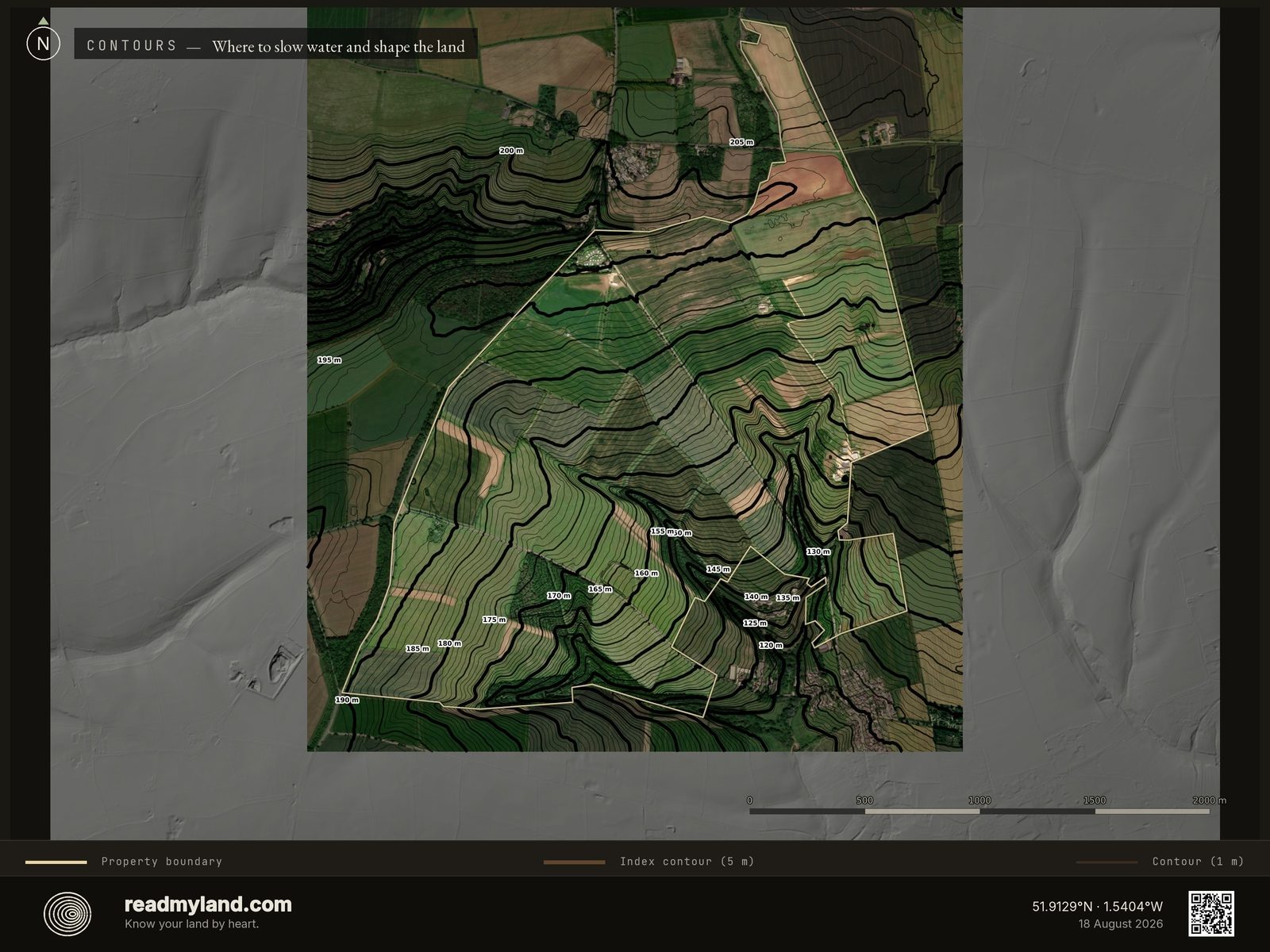 Clean topographic contour map of Diddly Squat Farm