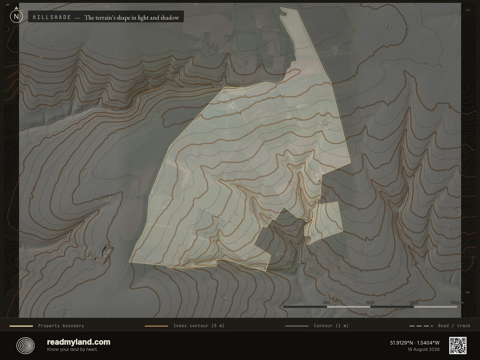 Hillshade relief map of Diddly Squat Farm