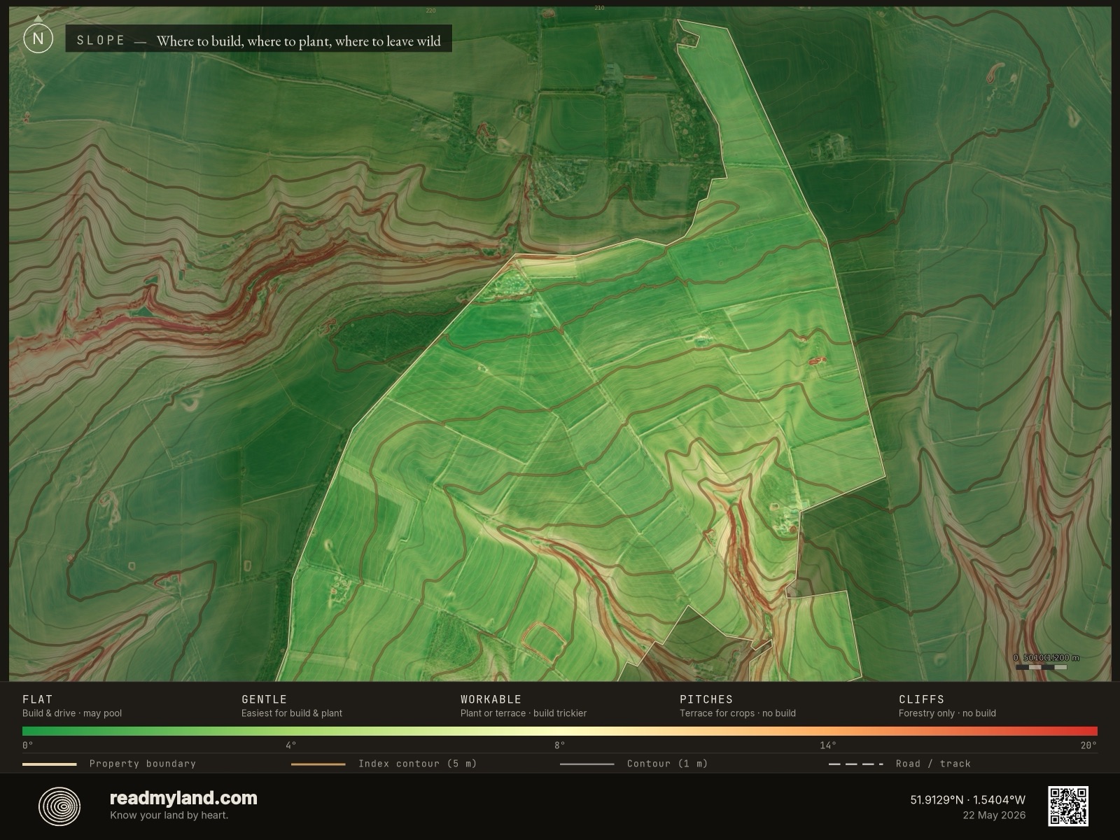 Slope-steepness map of Diddly Squat Farm