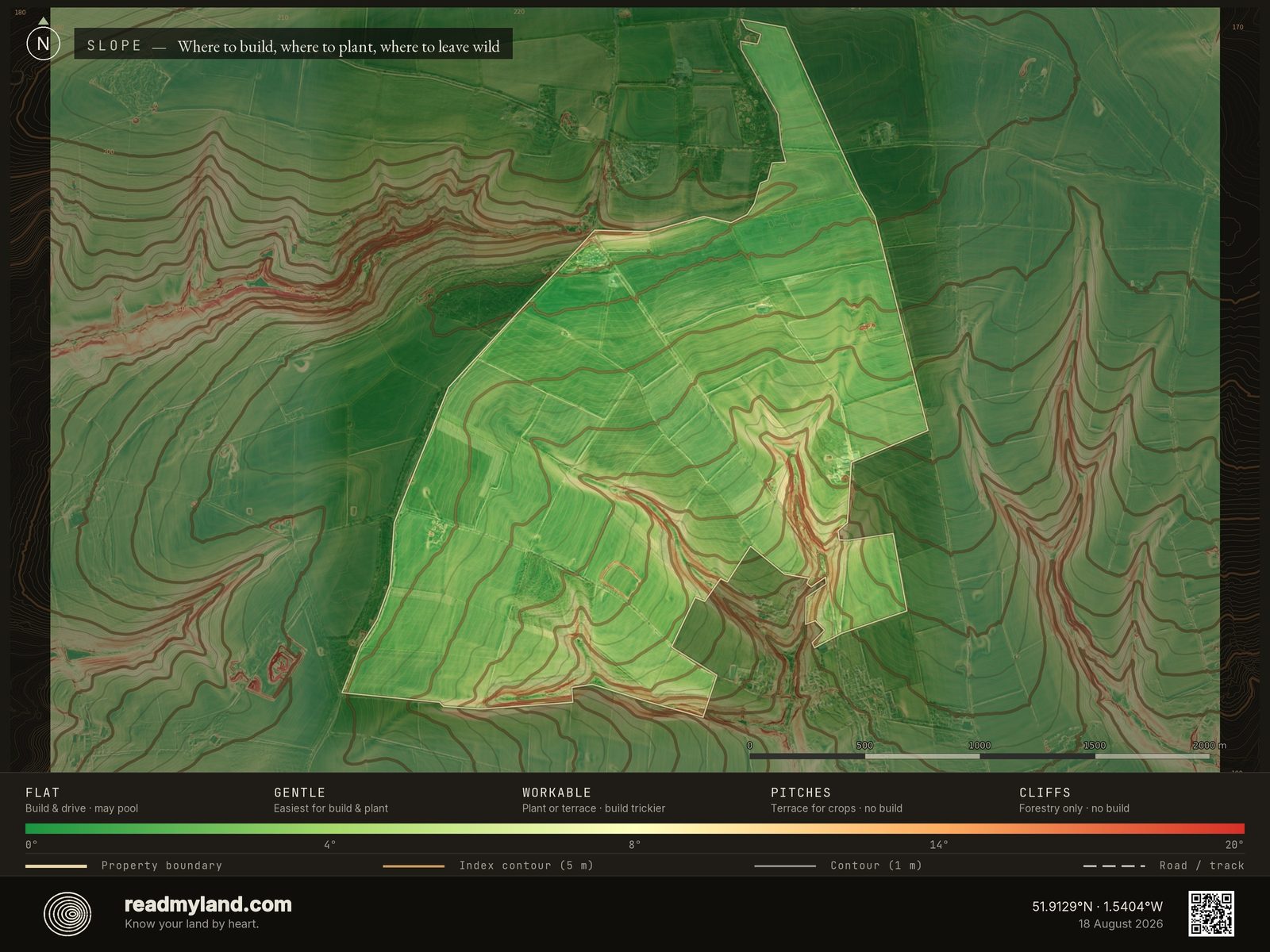 Slope-steepness map of Diddly Squat Farm