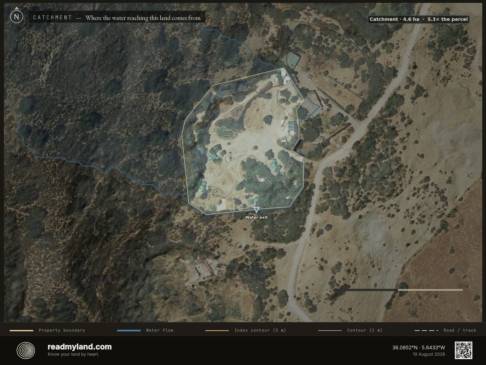 Catchment inset showing where water crosses into the Tarifa coast parcel