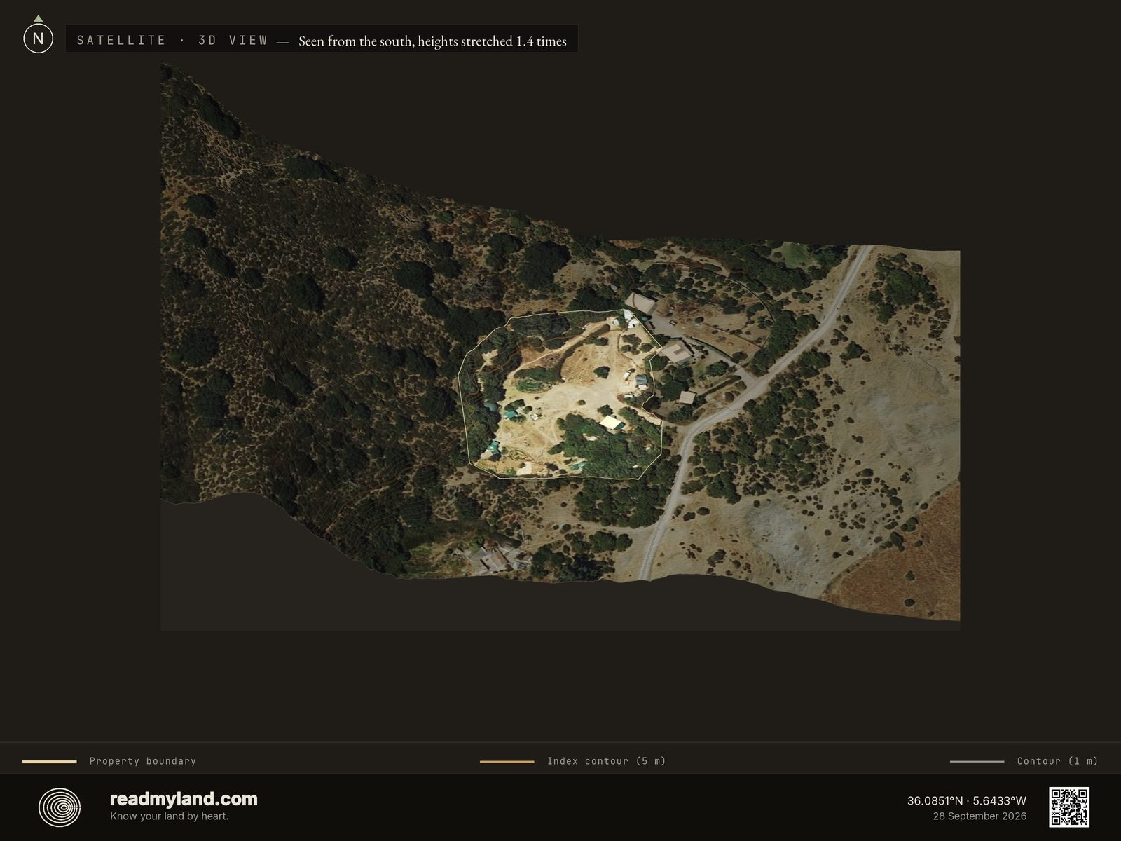 Satellite view of a coastal parcel near Tarifa, Cádiz in 3D