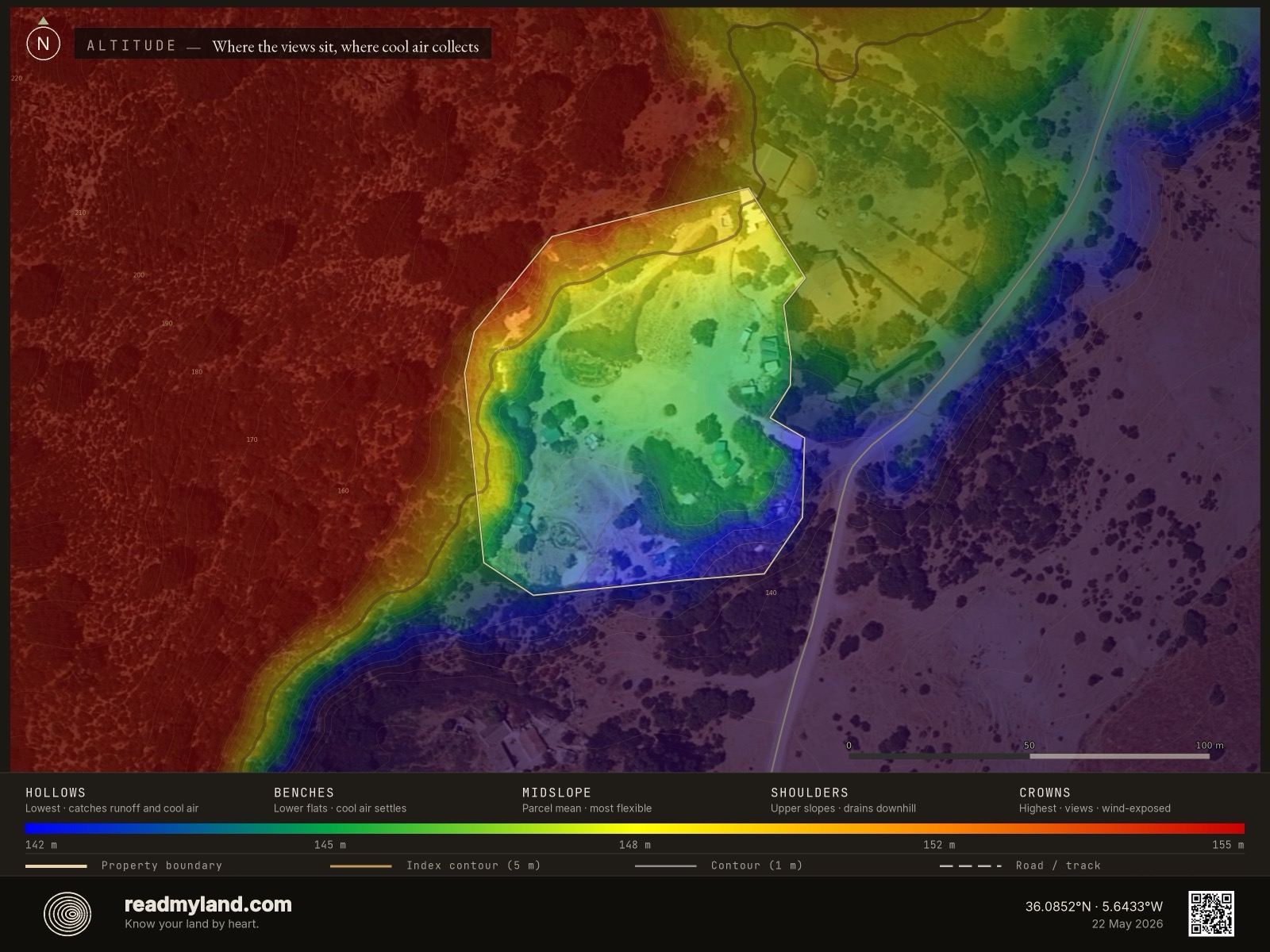 Elevation gradient map of the Tarifa coast parcel