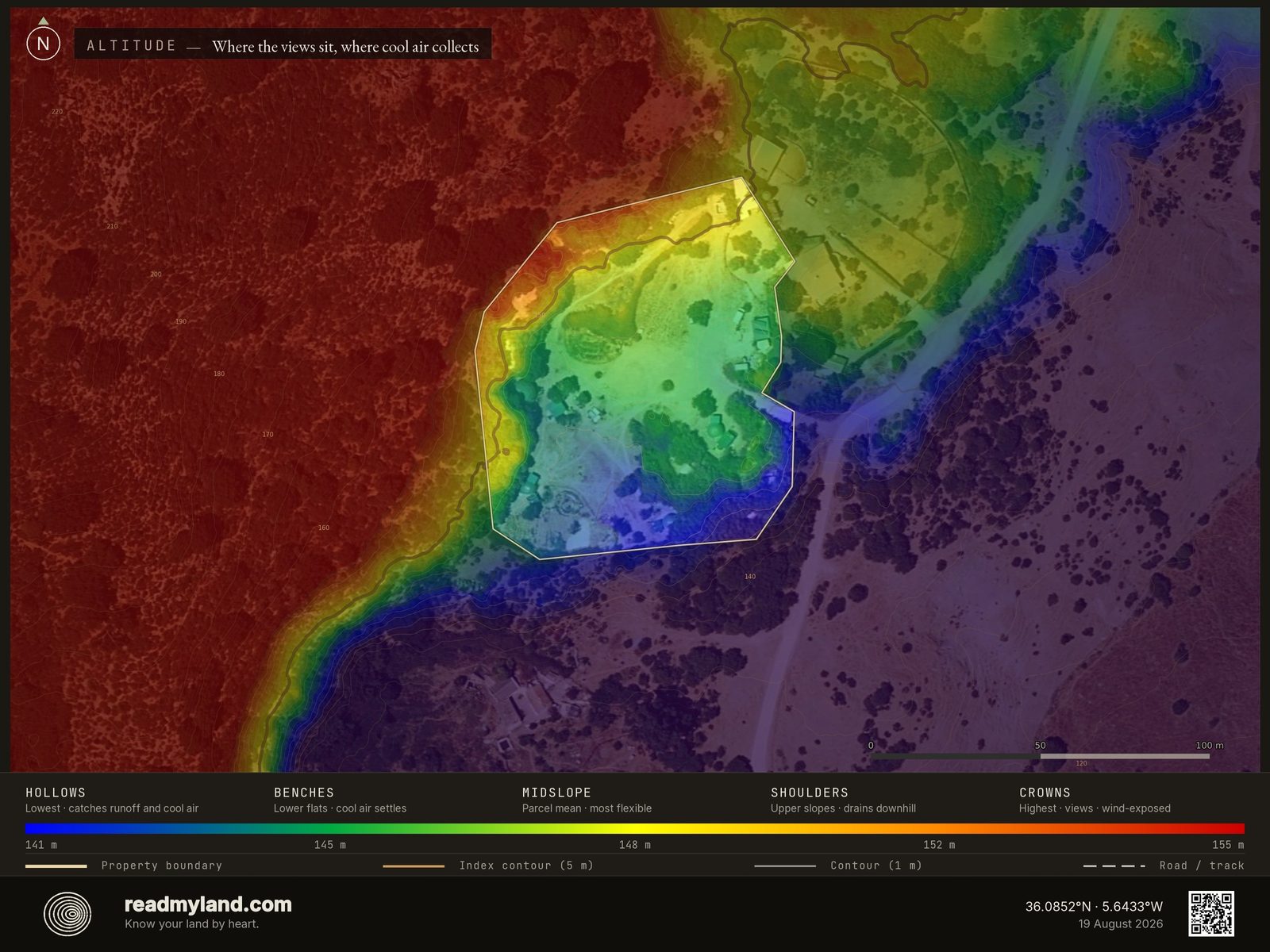 Elevation gradient map of the Tarifa coast parcel