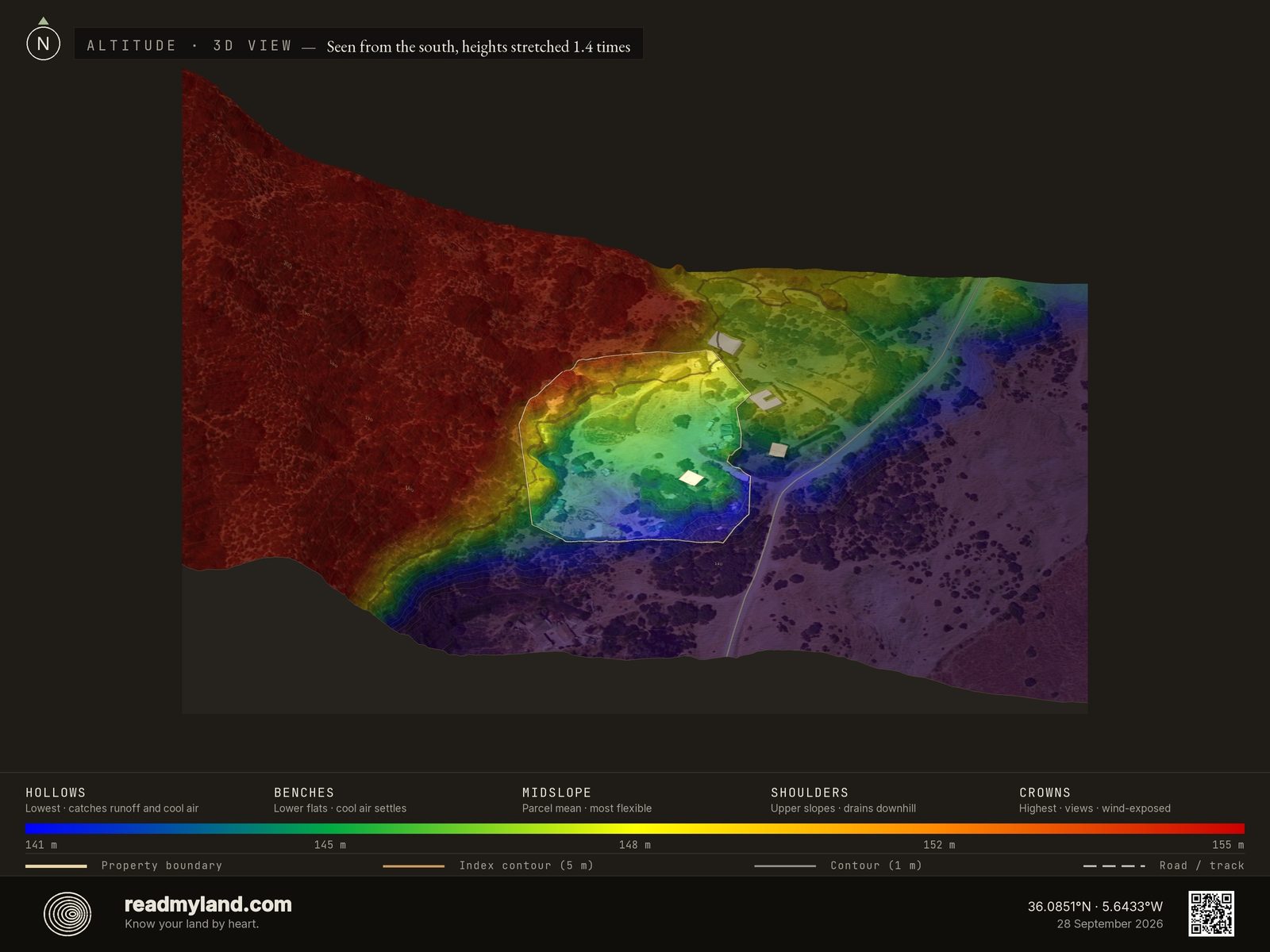 Elevation gradient map of the Tarifa coast parcel in 3D