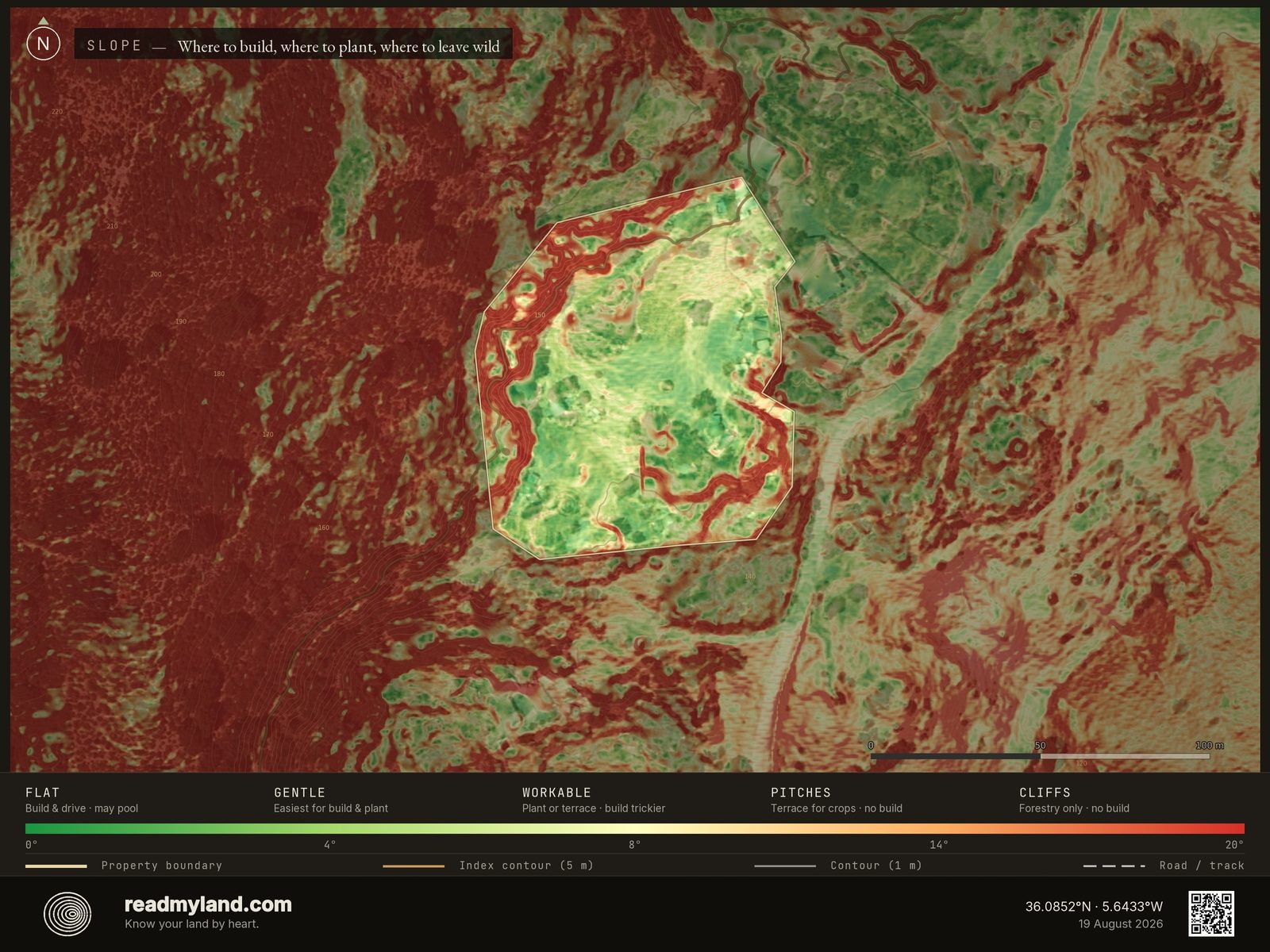 Slope-steepness map of the Tarifa coast parcel