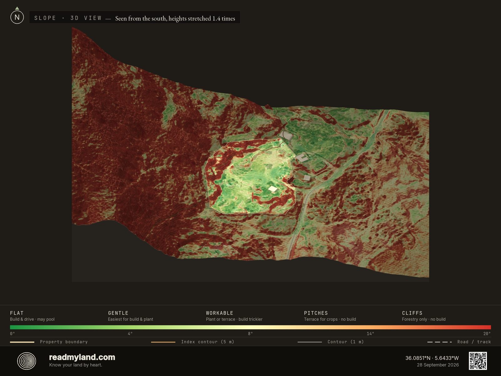 Slope-steepness map of the Tarifa coast parcel in 3D
