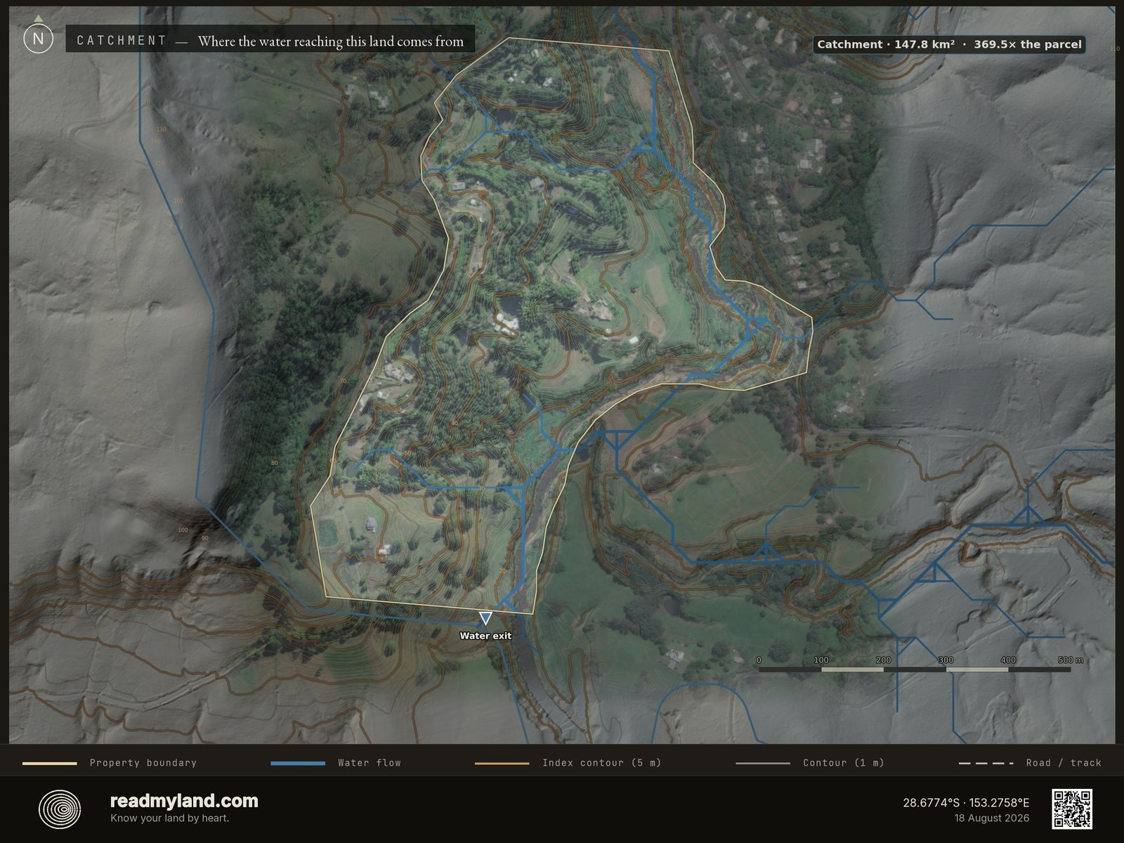 Catchment inset showing the three largest inflow points entering Zaytuna Farm