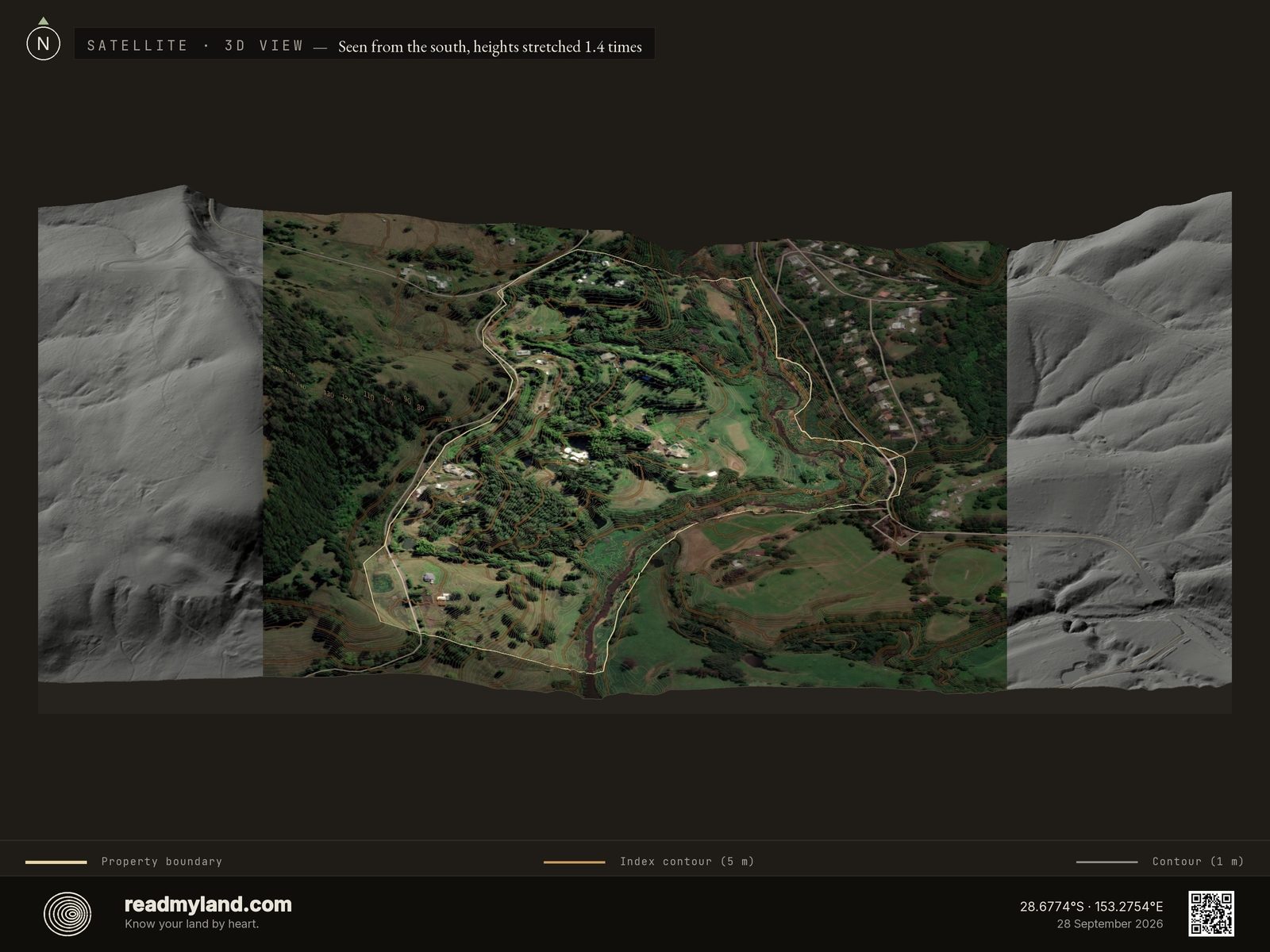 Satellite view of Zaytuna Farm, The Channon, NSW in 3D