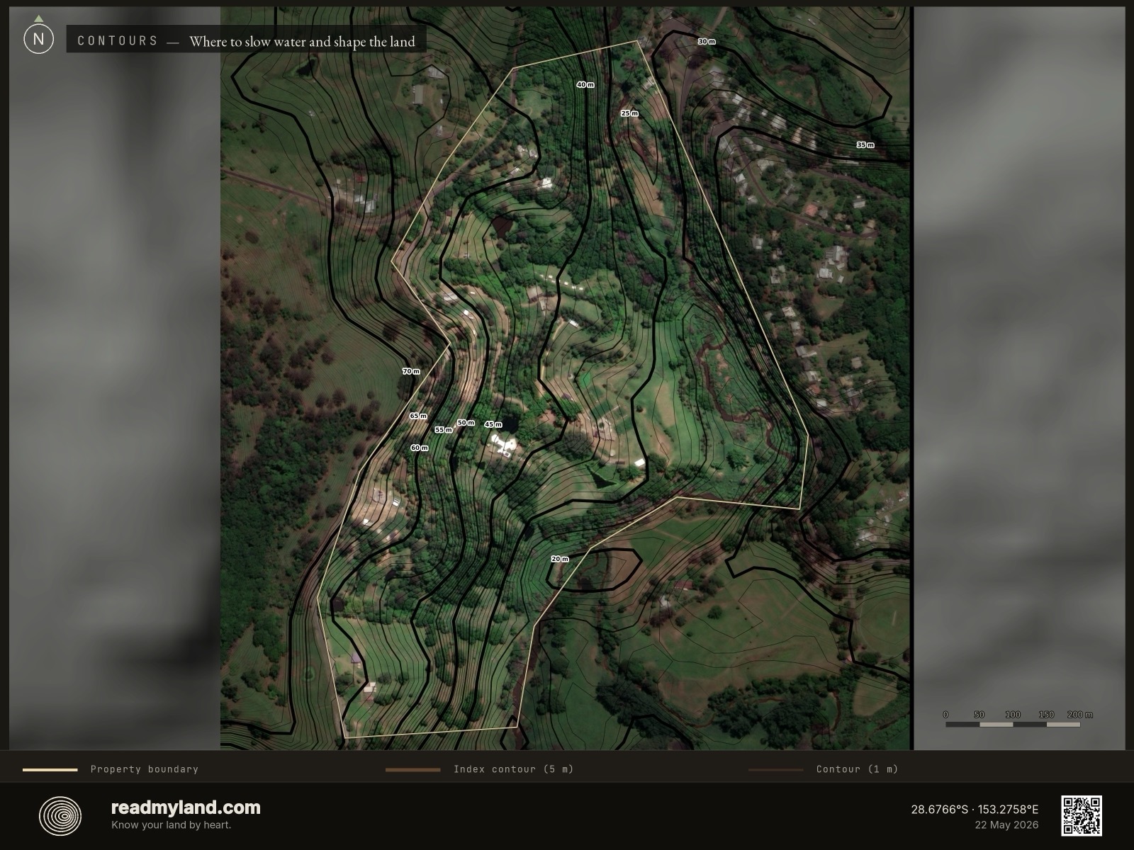 Clean topographic contour map of Zaytuna Farm