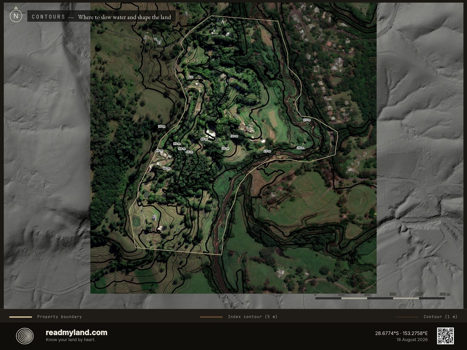 Clean topographic contour map of Zaytuna Farm