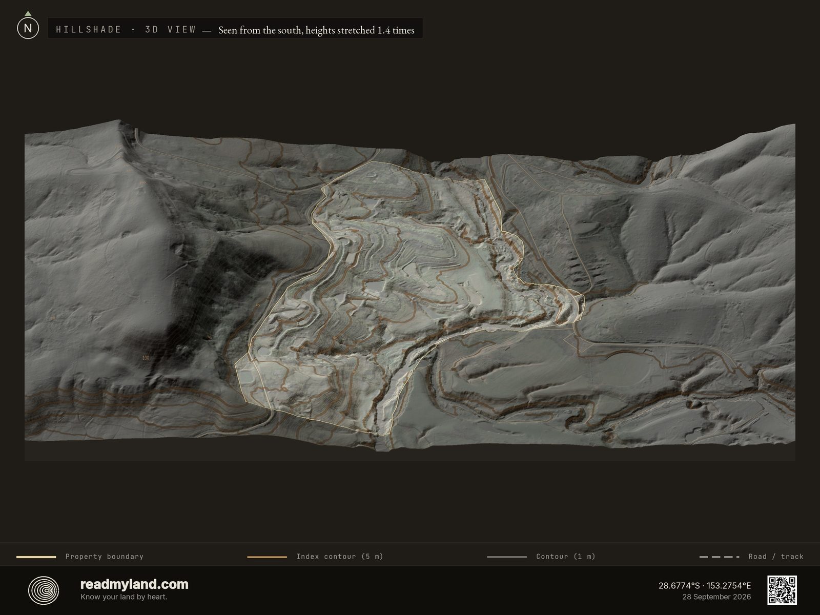 Hillshade relief map of Zaytuna Farm in 3D
