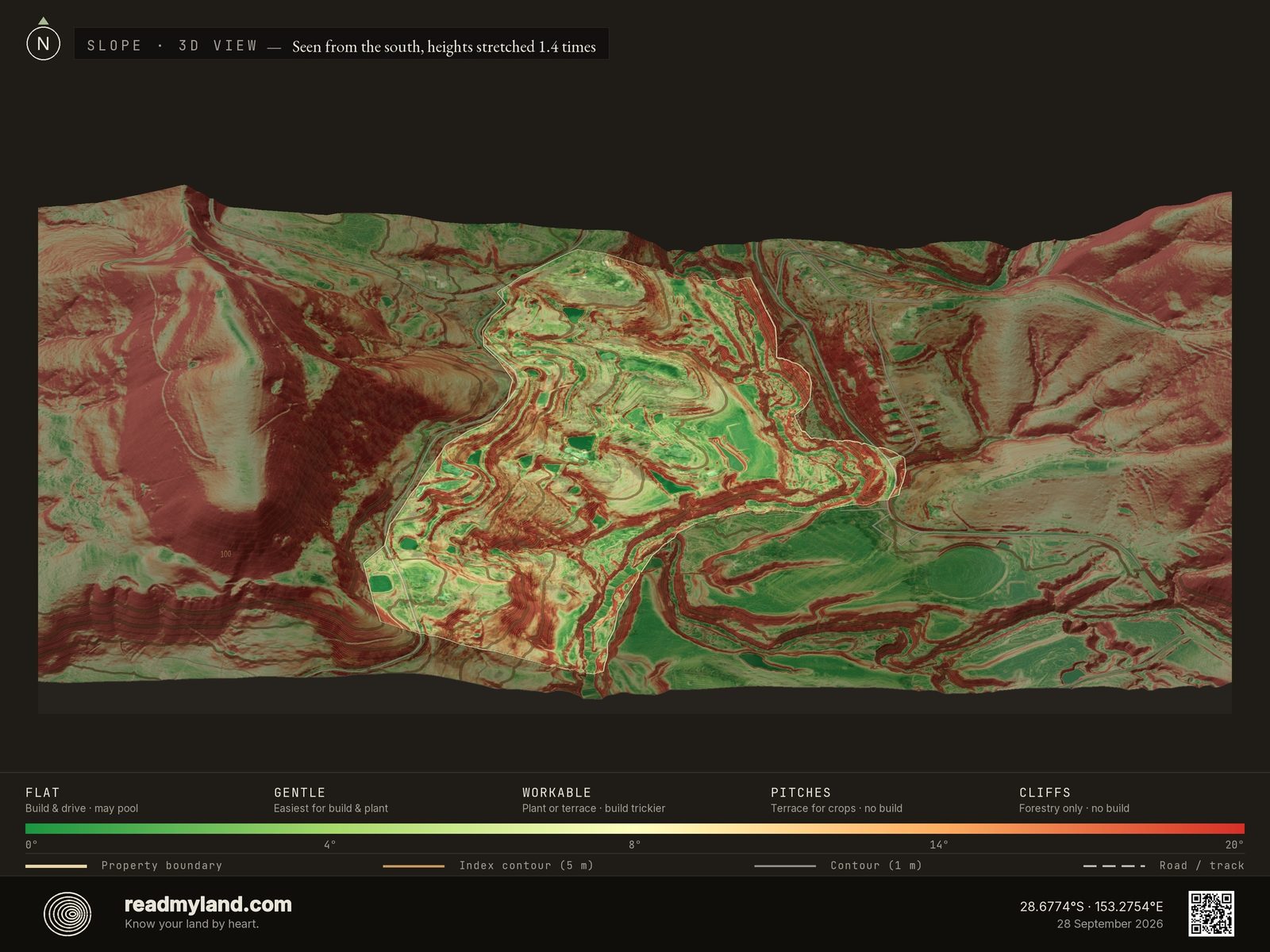 Slope-steepness map of Zaytuna Farm in 3D
